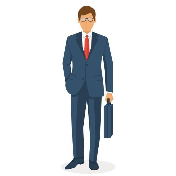 Businessman holding briefcase isolated on white background. Vector illustration flat design. Male cartoon character. Office manager in a business suit. Confident man.